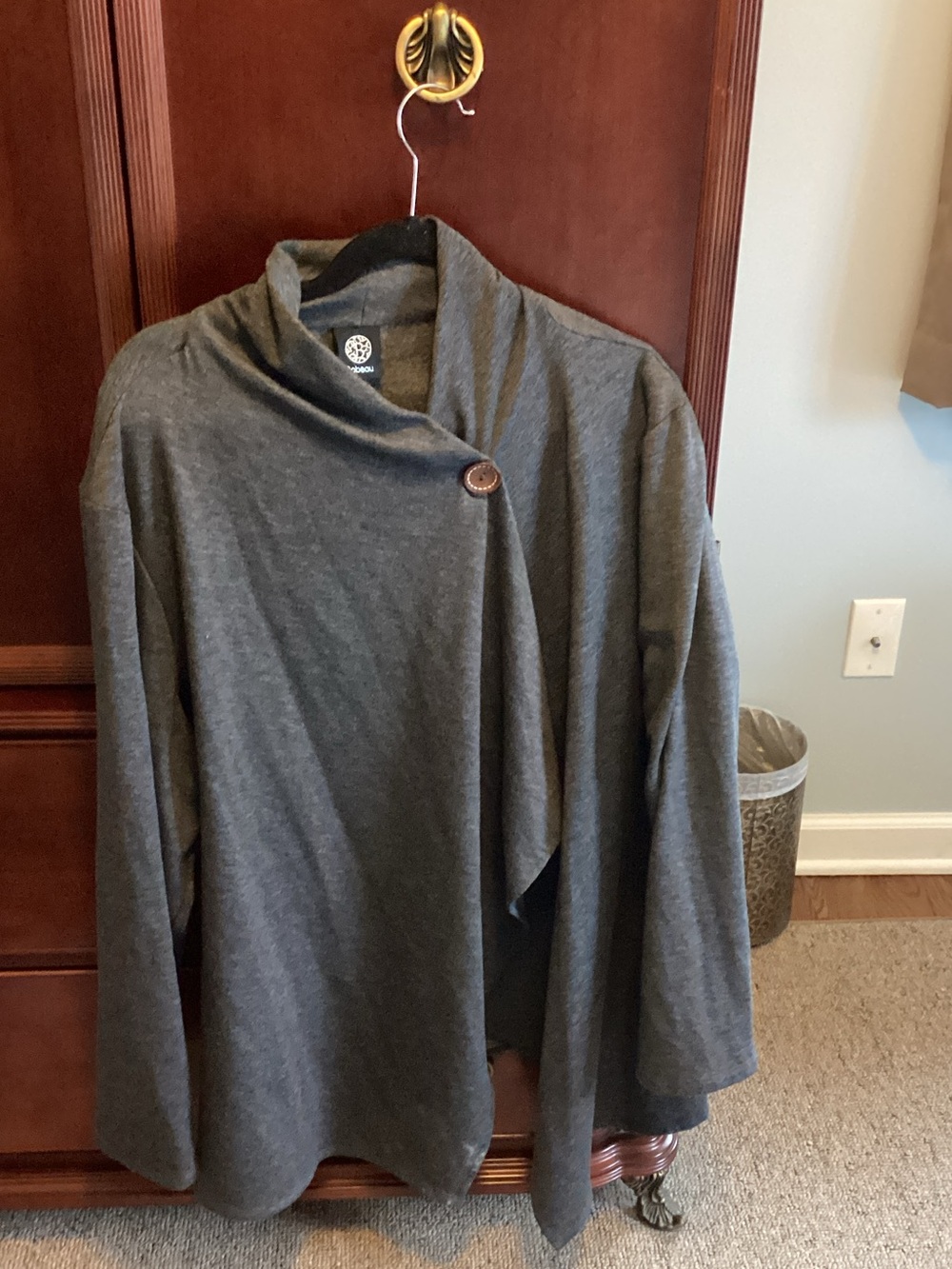 bobeau Charcoal Asymmetrical Button Cardigan